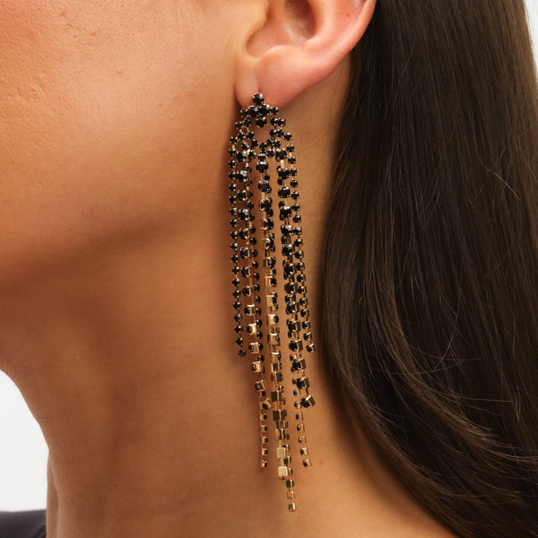 Mood Jet Crystal Multi Strand Long Statement Drop Earrings