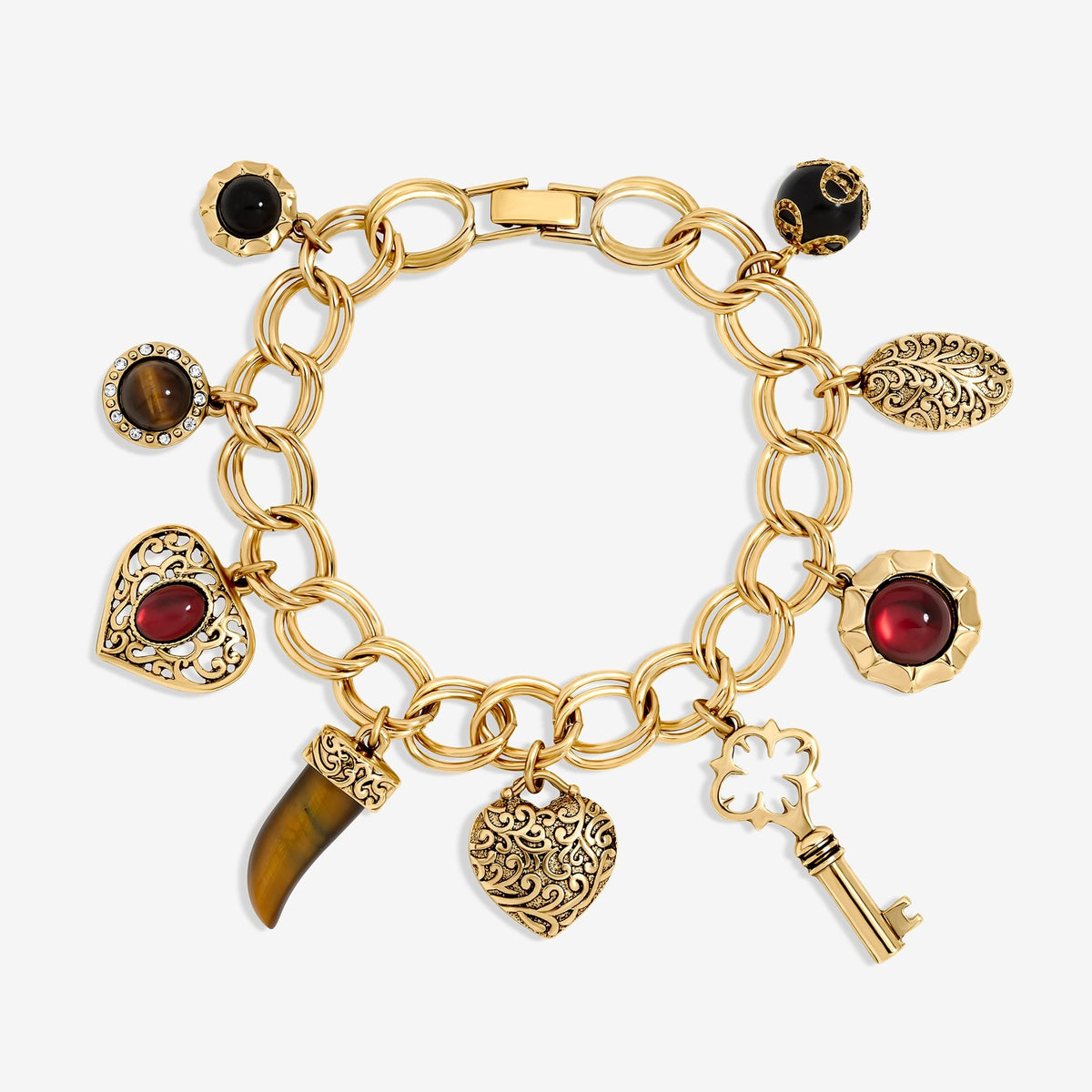 Mood Polished Gold & Burgundy Heart Charm Bracelet