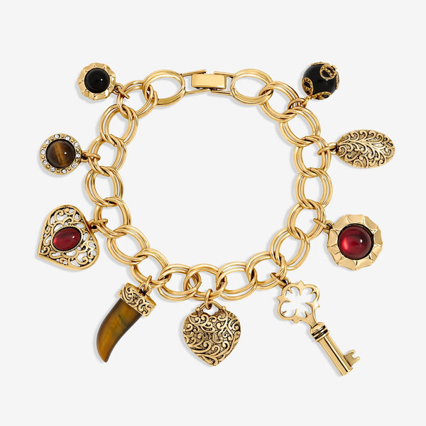 Mood Polished Gold & Burgundy Heart Charm Bracelet