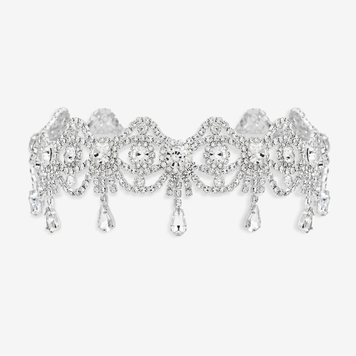 Mood Silver Crystal Bow Drop Statement Choker