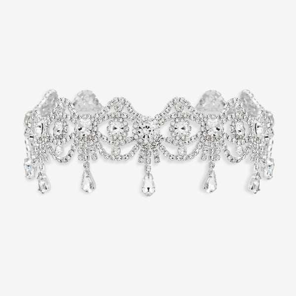 Mood Silver Crystal Bow Drop Statement Choker
