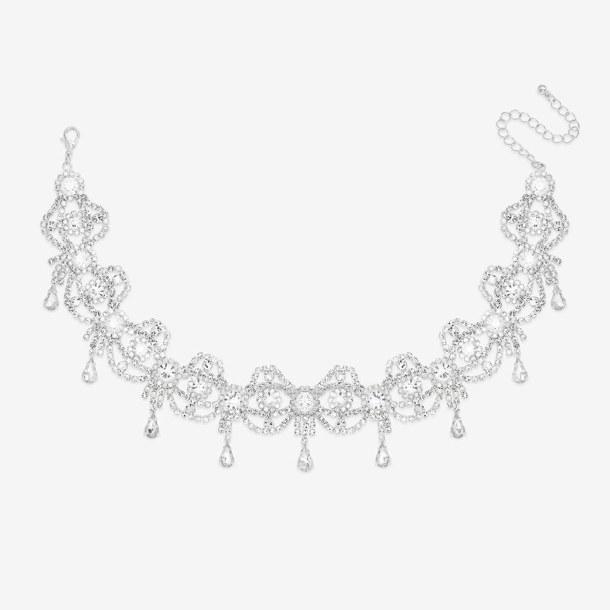 Mood Silver Crystal Bow Drop Statement Choker