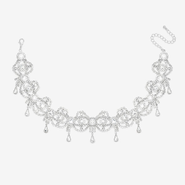 Mood Silver Crystal Bow Drop Statement Choker