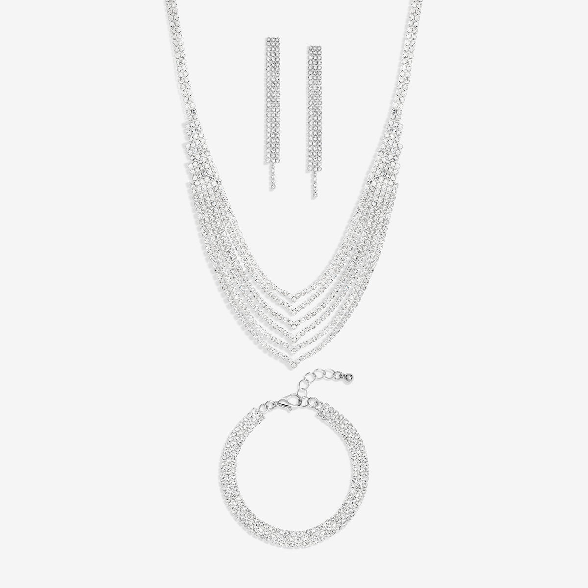 Mood Silver Crystal Multirow Three Piece Set