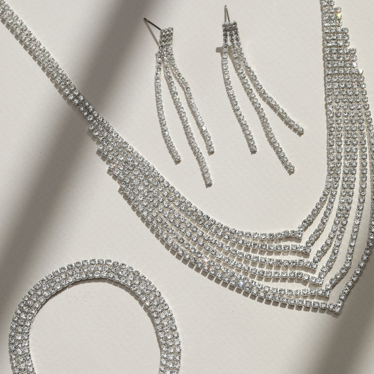 Mood Silver Crystal Multirow Three Piece Set