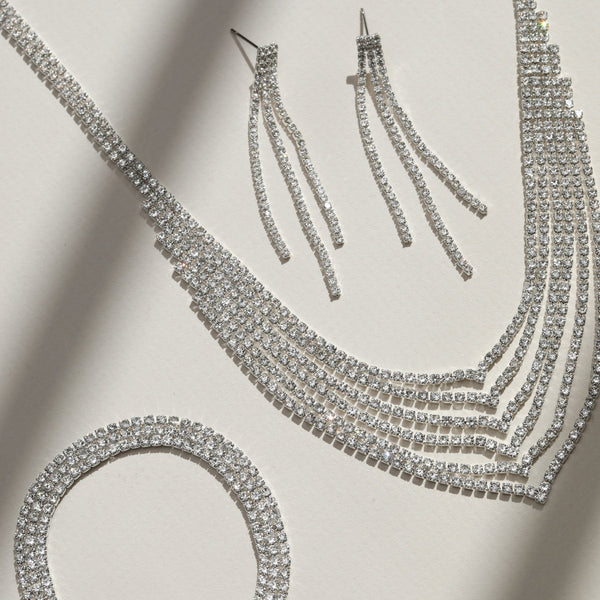Mood Silver Crystal Multirow Three Piece Set