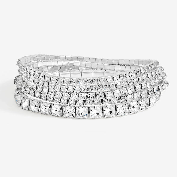 Mood Silver Crystal & Pearl Multipack Stretch Bracelets - Pack of 5