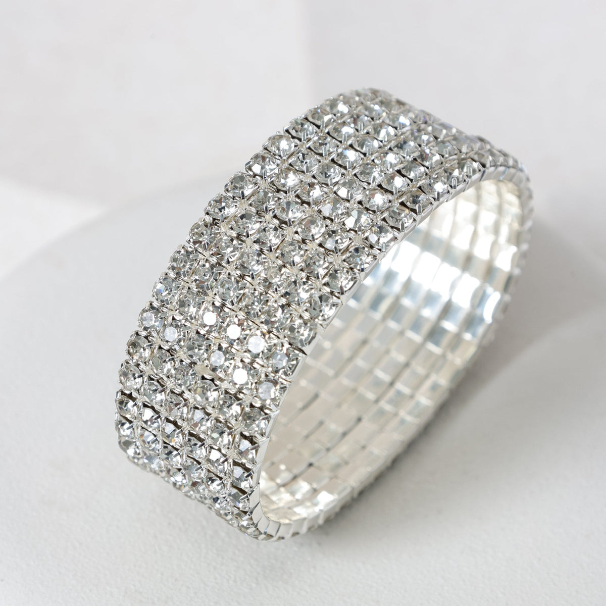 Mood Silver Crystal Multi Row Stretch Cuff
