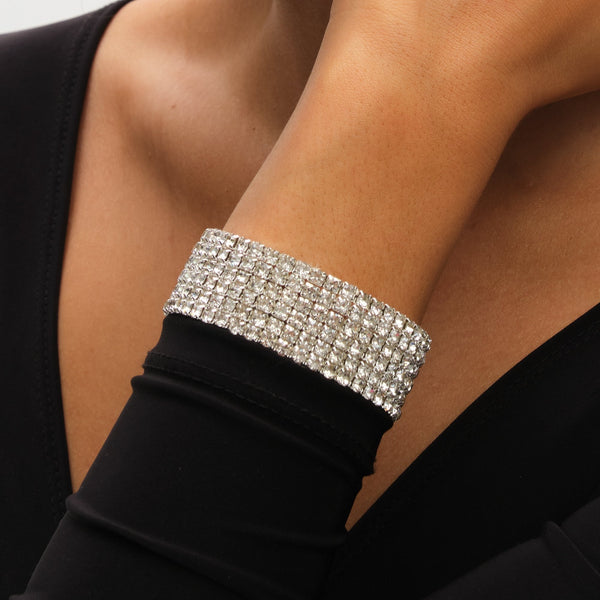 Mood Silver Crystal Multi Row Stretch Cuff