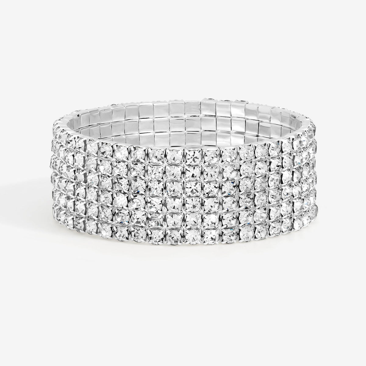 Mood Silver Crystal Multi Row Stretch Cuff