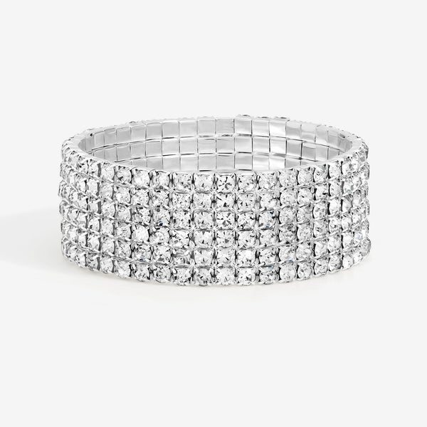 Mood Silver Crystal Multi Row Stretch Cuff
