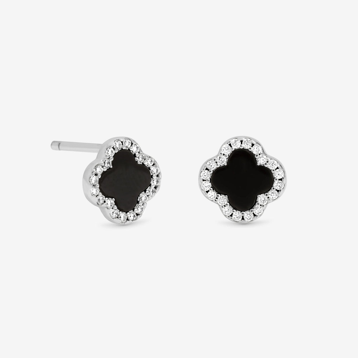 Simply Silver Sterling Silver 925 Pave and Jet Clover Stud Earrings