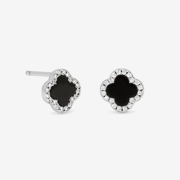 Simply Silver Sterling Silver 925 Pave and Jet Clover Stud Earrings
