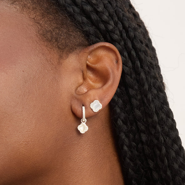 Simply Silver Sterling Silver 925 Pave Mother of Pearl Clover Stud Earrings