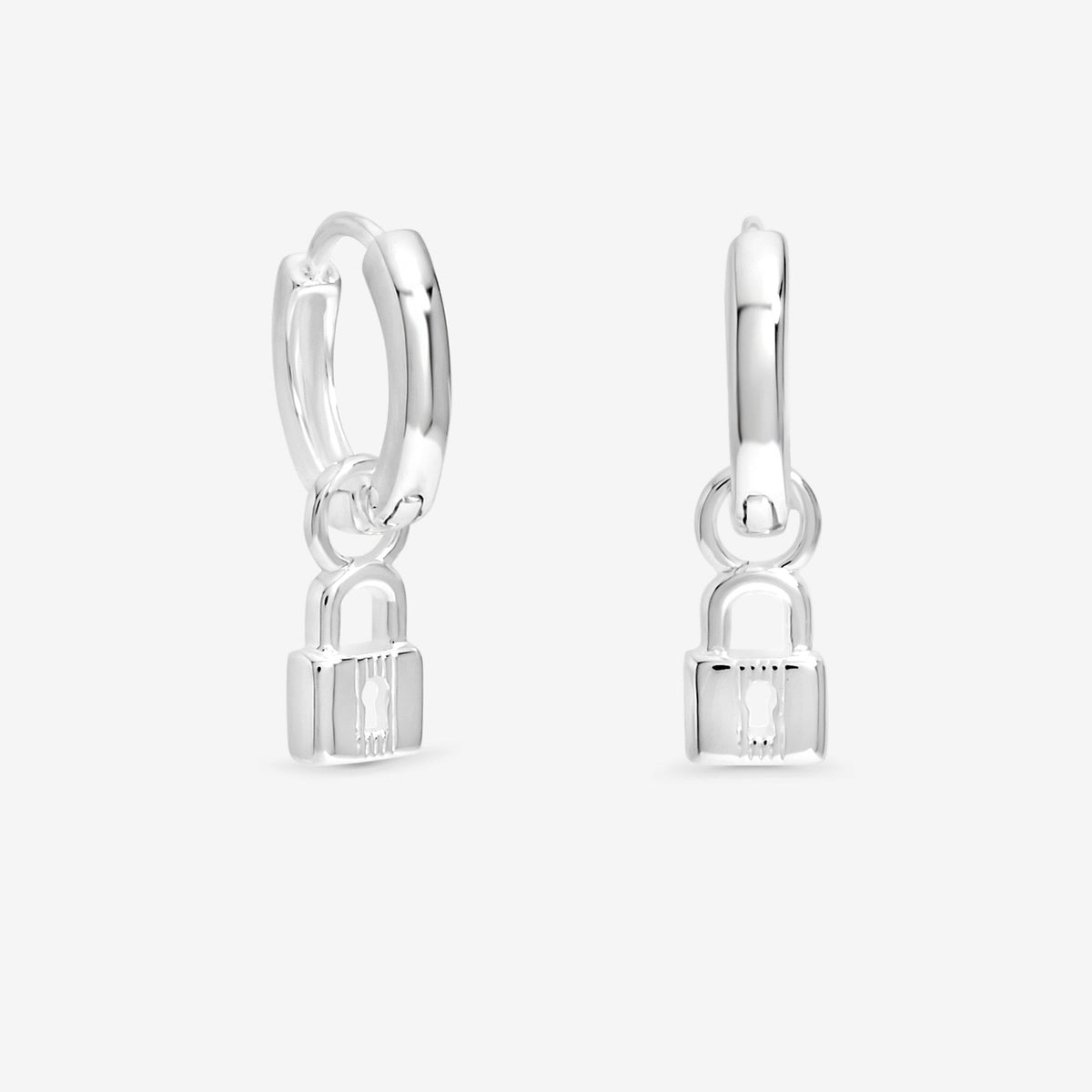 Simply Silver Sterling Silver 925 Polished Padlock Charm Hoop Earrings