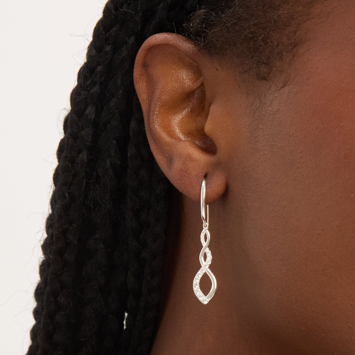 Simply Silver Sterling Silver 925 Polished and Cubic Zirconia Infinity Fishhook Drop Earrings
