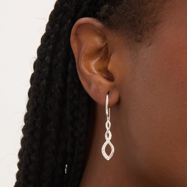 Simply Silver Sterling Silver 925 Polished and Cubic Zirconia Infinity Fishhook Drop Earrings