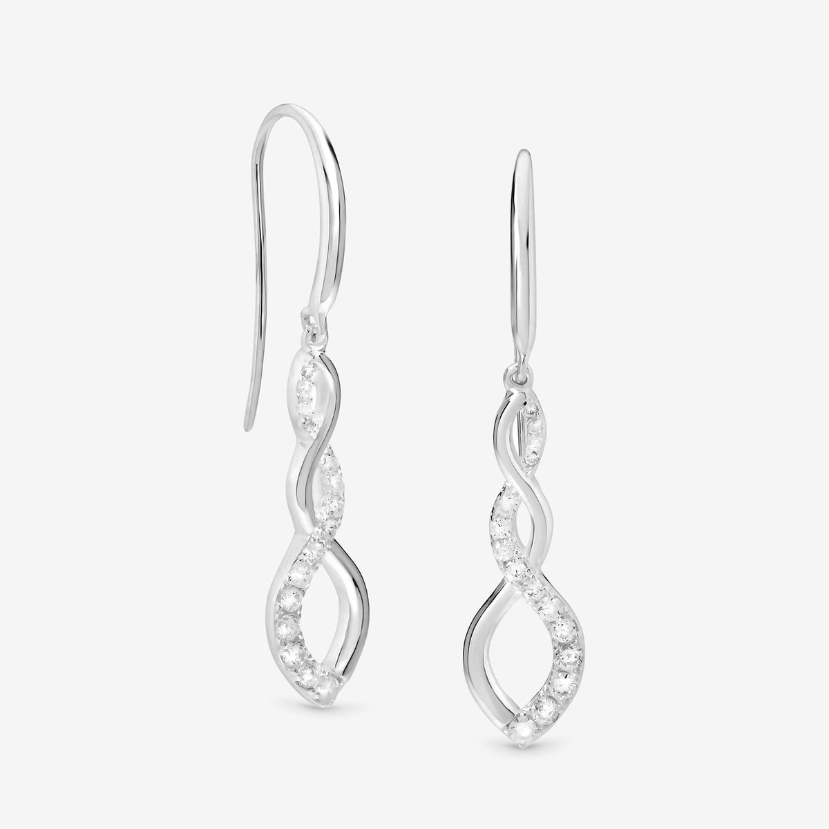 Simply Silver Sterling Silver 925 Polished and Cubic Zirconia Infinity Fishhook Drop Earrings