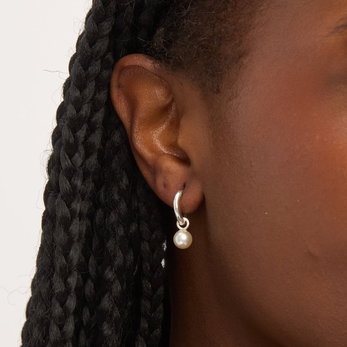 Simply Silver Sterling Silver 925 Polished and Pearl Fluid Charm Hoop Earrings