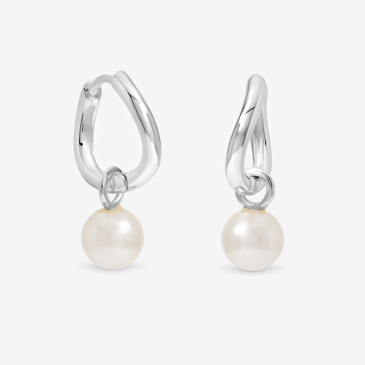 Simply Silver Sterling Silver 925 Polished and Pearl Fluid Charm Hoop Earrings