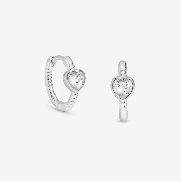 Simply Silver Sterling Silver 925 Polished Cubic Zirconia Centre Heart Hoop Earrings