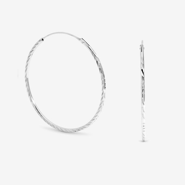 Simply Silver Sterling Silver 925 Polished Diamond Cut 40mm Sleeper Hoops