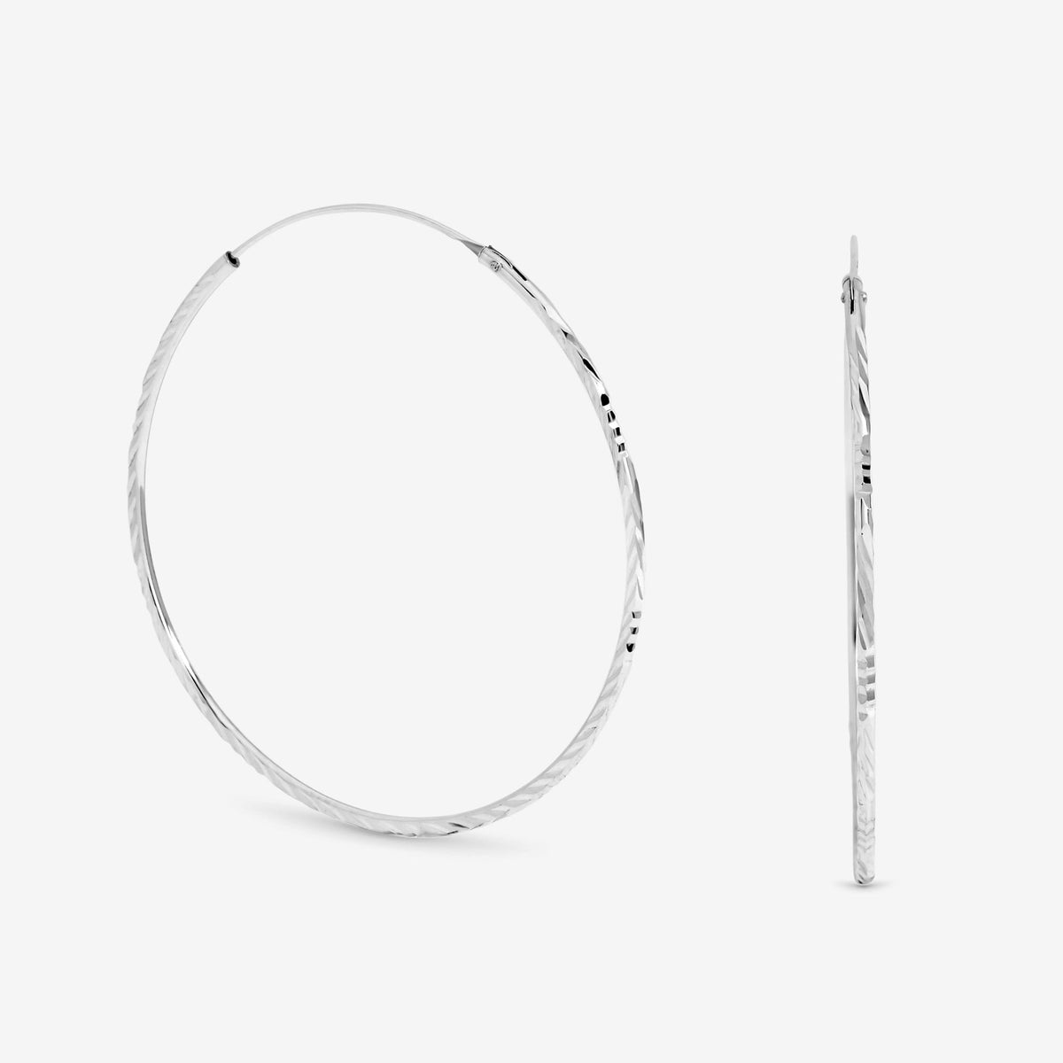 Simply Silver Sterling Silver 925 Polished Diamond Cut 50mm Sleeper Hoops