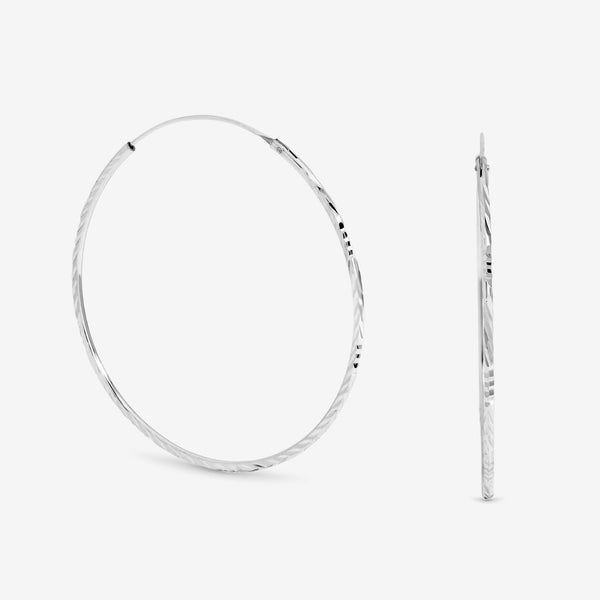 Simply Silver Sterling Silver 925 Polished Diamond Cut 50mm Sleeper Hoops