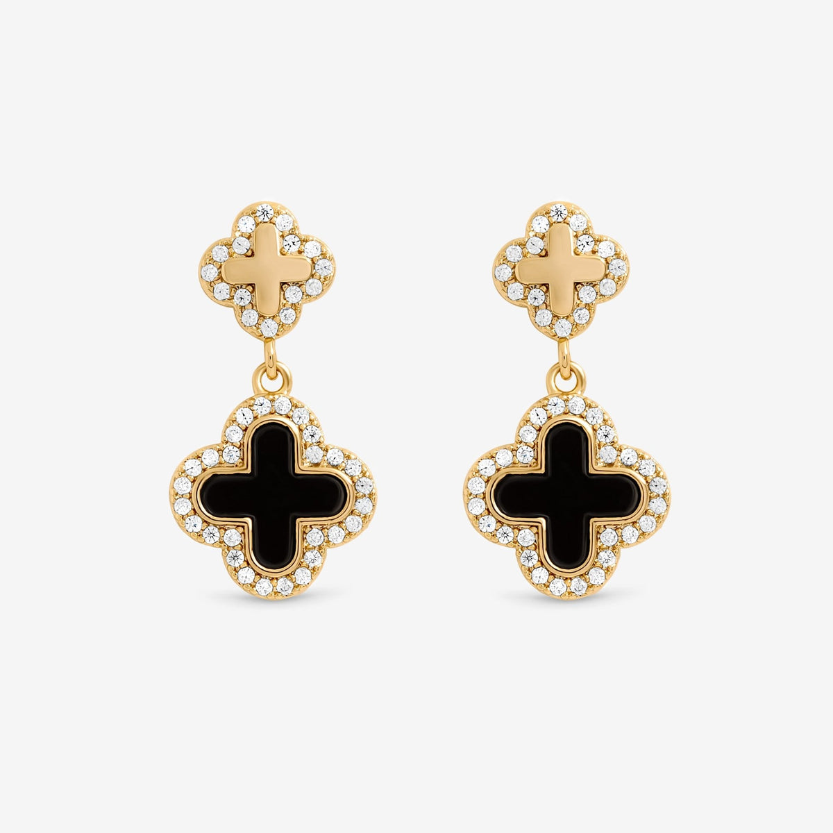 Jon Richard Gold Plated Pave and Jet Enamel Clover Earrings