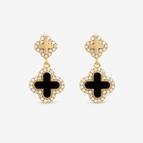 Jon Richard Gold Plated Pave and Jet Enamel Clover Earrings