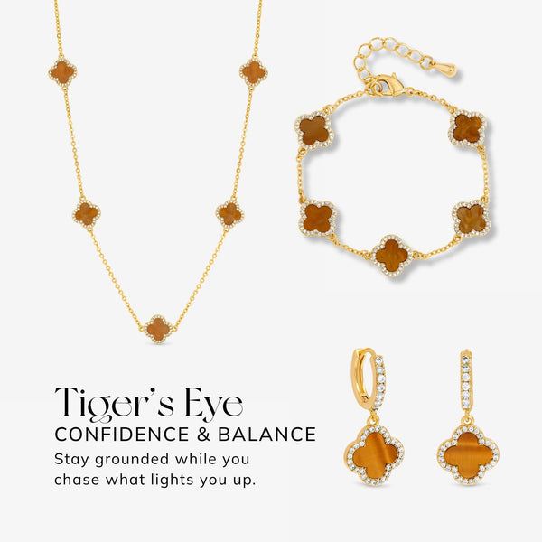 Jon Richard Gold Plated and Tigers Eye Clover Huggie Earrings
