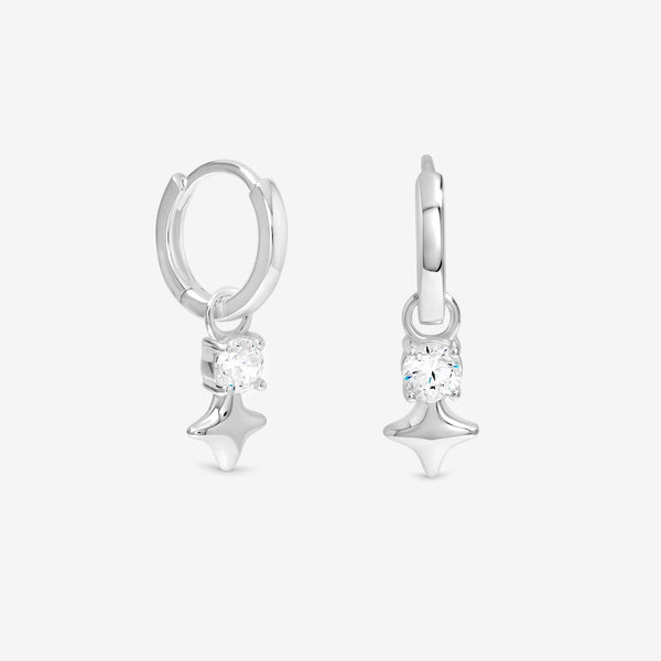 Simply Silver Sterling Silver 925 Cubic Zirconia Celestial Huggie Hoop Earrings