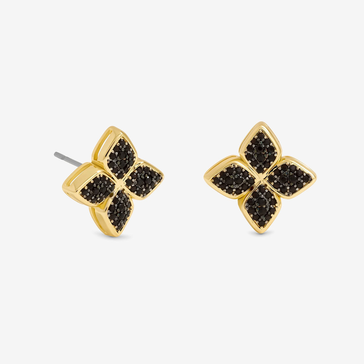 Jon Richard 14ct Gold Plated and Jet Druzy Stone Clover Earrings