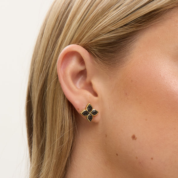 Jon Richard 14ct Gold Plated and Jet Druzy Stone Clover Earrings