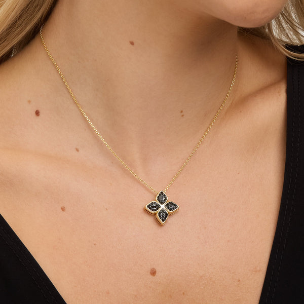 Jon Richard 14ct Gold Plated and Jet Druzy Stone Clover Pendant