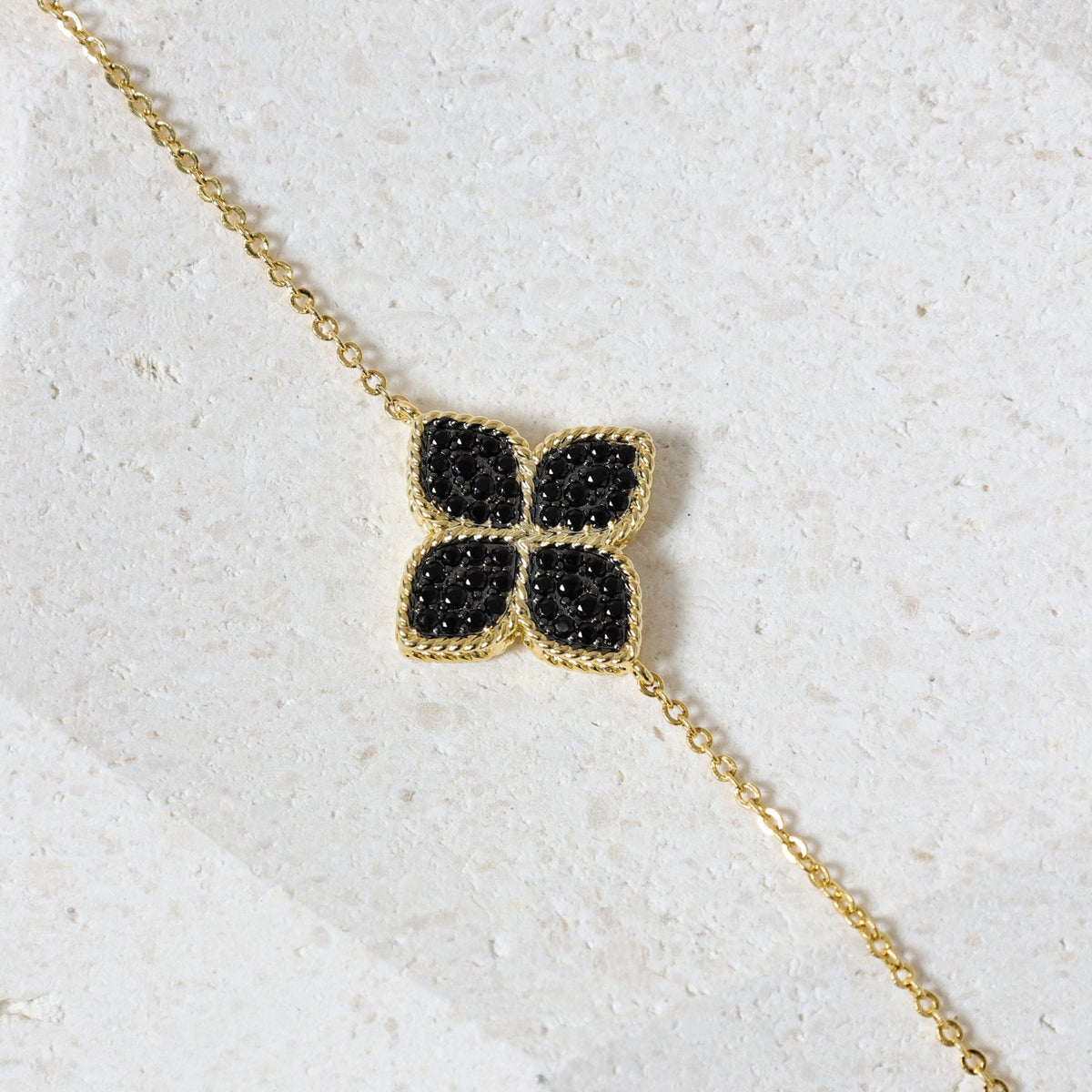 Jon Richard 14ct Gold Plated and Jet Druzy Stone Clover Bracelet