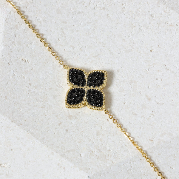 Jon Richard 14ct Gold Plated and Jet Druzy Stone Clover Bracelet