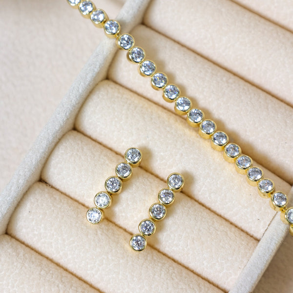 Jon Richard 14ct Gold Plated and Crystal Cubic Zirconia Tennis Earrings - Gift Box