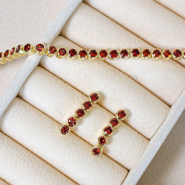 Jon Richard 14ct Gold Plated and Red Cubic Zirconia Tennis Earrings - Gift Box