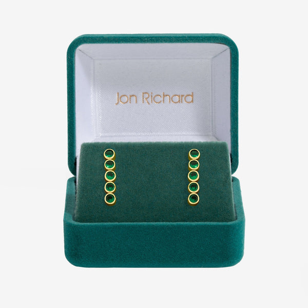 Jon Richard 14ct Gold Plated and Emerald Cubic Zirconia Tennis Earrings - Gift Box