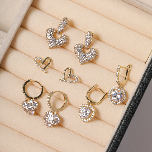 Jon Richard 14ct Gold Plated Crystal and Polished Heart Studs
