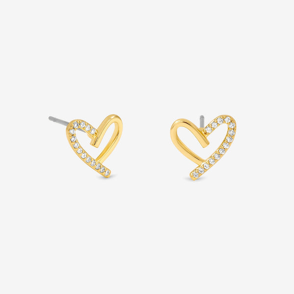 Jon Richard 14ct Gold Plated Crystal and Polished Heart Studs