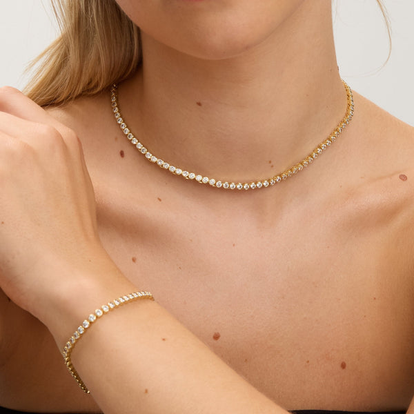 Jon Richard 14ct Gold Plated and Crystal Cubic Zirconia Tennis Necklace - Gift Box