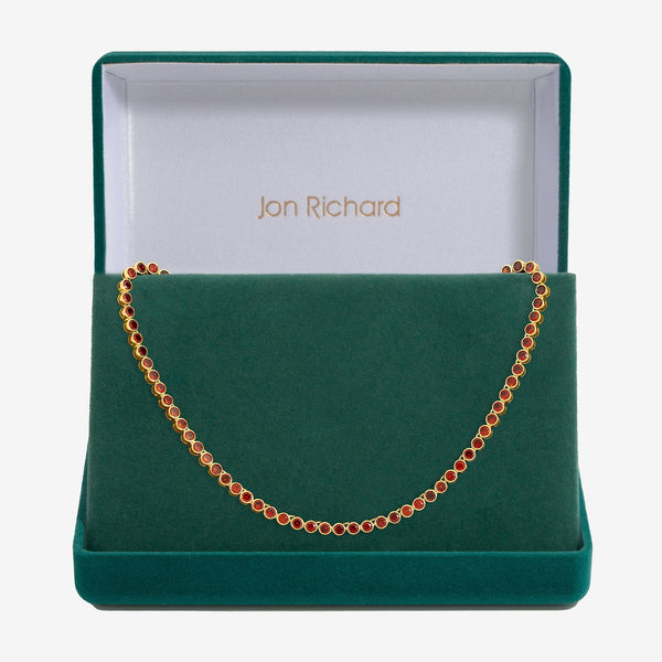 Jon Richard 14ct Gold Plated and Red Cubic Zirconia Tennis Necklace - Gift Box