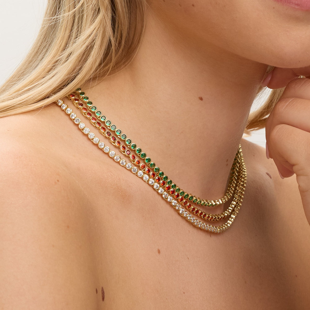 Jon Richard 14ct Gold Plated and Red Cubic Zirconia Tennis Necklace - Gift Box