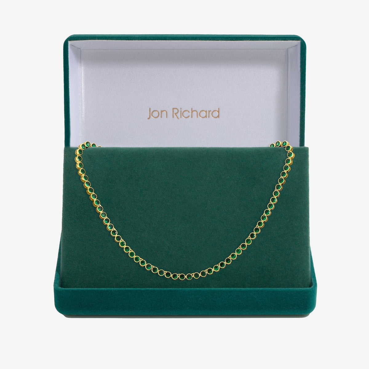 Jon Richard 14ct Gold Plated and Emerald Cubic Zirconia Tennis Necklace - Gift Box