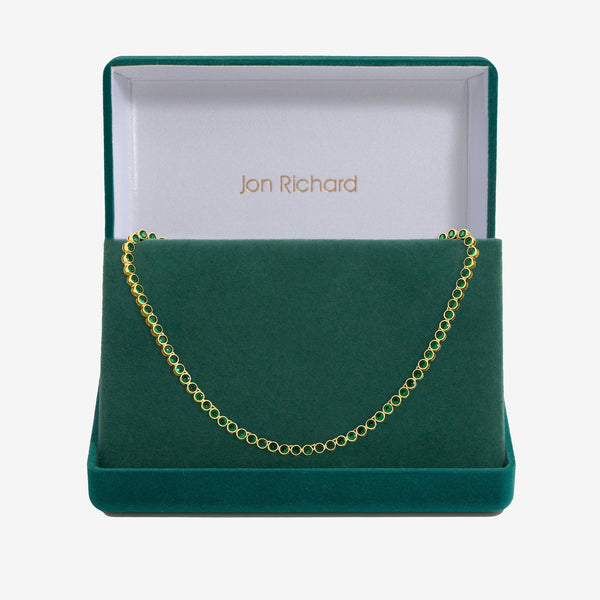 Jon Richard 14ct Gold Plated and Emerald Cubic Zirconia Tennis Necklace - Gift Box