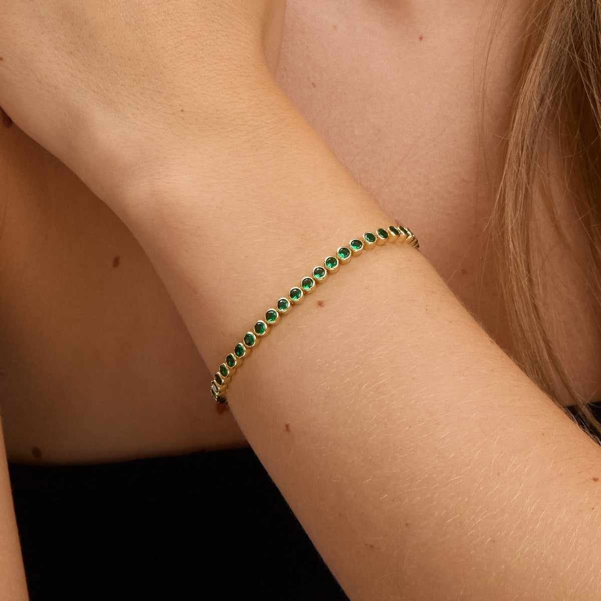 Jon Richard 14ct Gold Plated and Emerald Cubic Zirconia Tennis Bracelet - Gift Box