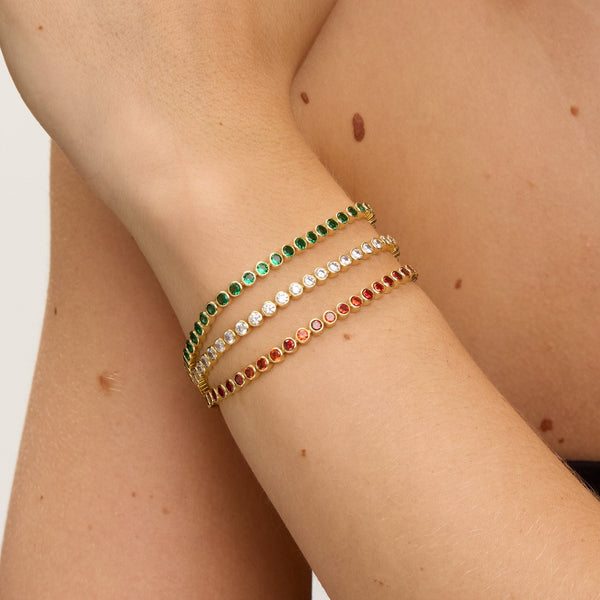 Jon Richard 14ct Gold Plated and Emerald Cubic Zirconia Tennis Bracelet - Gift Box
