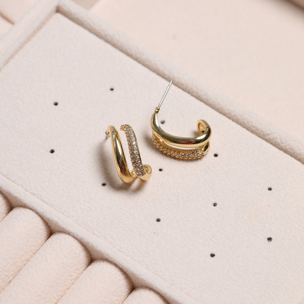 Jon Richard Gold Plated Polished and Pave Double Row Hoop Earrings